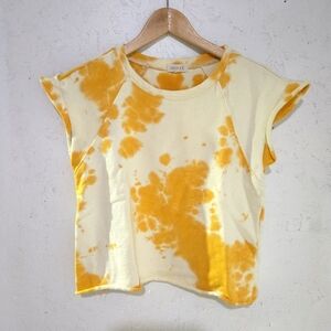 Roolee | Yellow Tie-Dye Women's Top Un Hemmed Edges